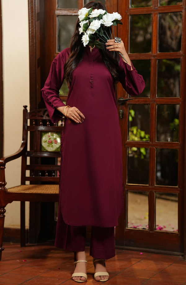 Amna Khadija Casual Lawn Stitched 2 Piece - Maroon - 0089-M - AK25BNB - Summer Collection