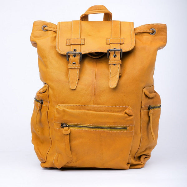 Leather Backpacks By JILD Leather Backpack Travel Laptop Office Bag- Mustard Yellow