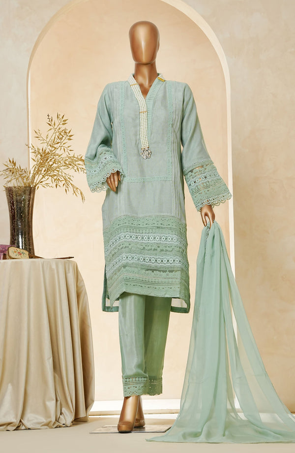 Nyra by Amna Khadija Embroidered Khaddi Net Stitched 3 Piece Suit - AM25NRA - DS BA 01 Mala-A - Green - Festive Collection
