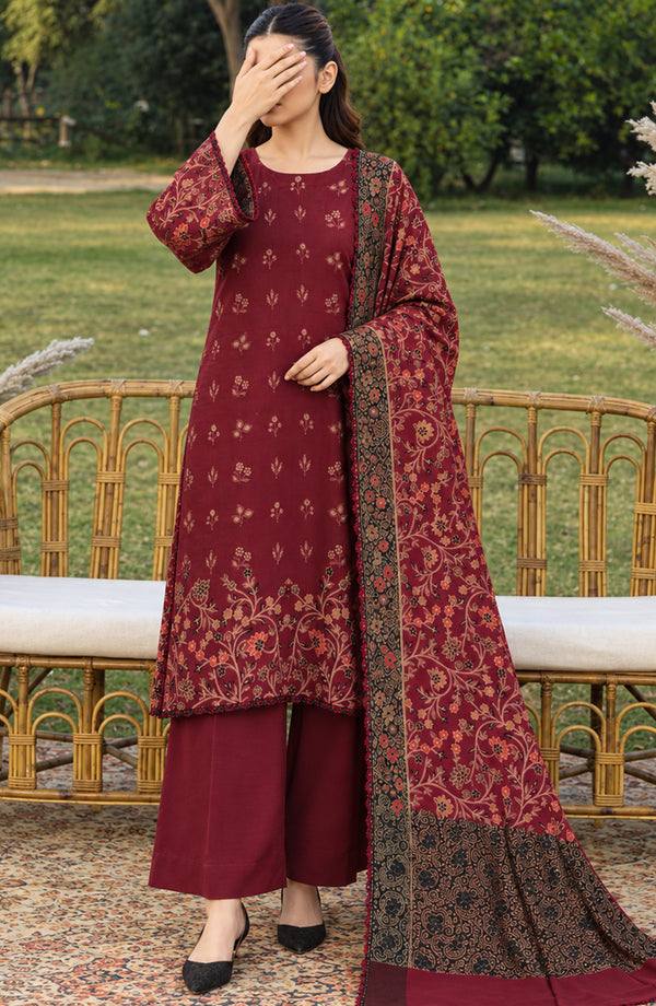 Aveline Winter Dyed Wool Printed Unstitched 3 Piece Suit - AKAW-01 - AM26AWE - Red - Winter Collection