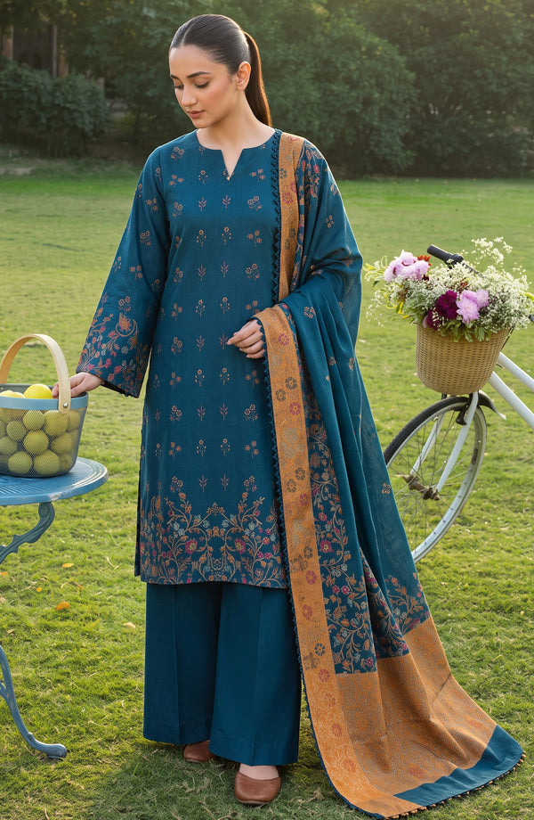 Aveline Winter Dyed Wool Printed Unstitched 3 Piece Suit - AKAW-02 - AM26AWE - Blue - Winter Collection