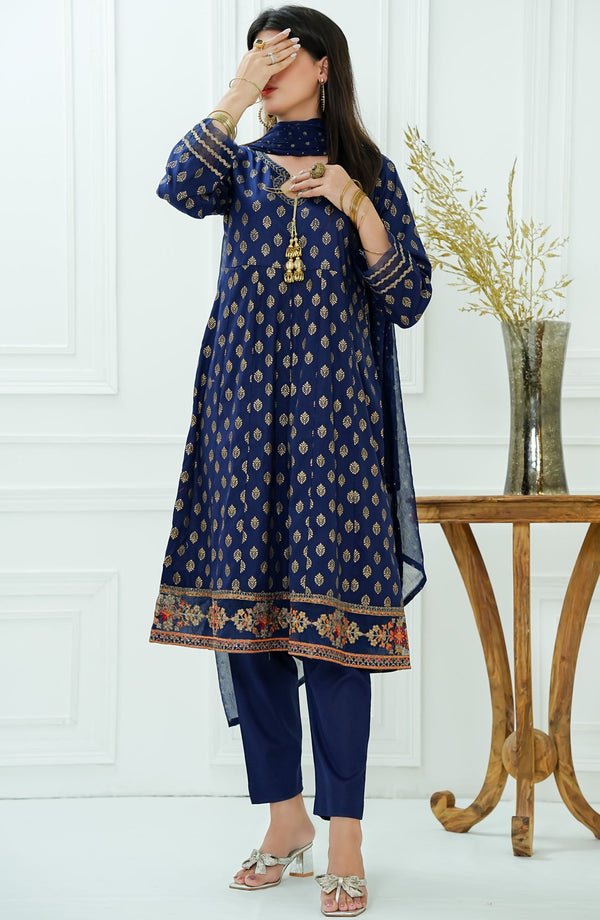 Amna Khadija Embroidered Cotton Stitched 3 Piece Suit - BBMDD-07-M - AK25BNBD2 - Blue - Summer Collection