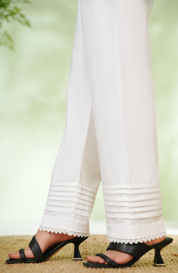 Amna Khadija Fine Cotton Stretchable Trouser - D - 03 - White