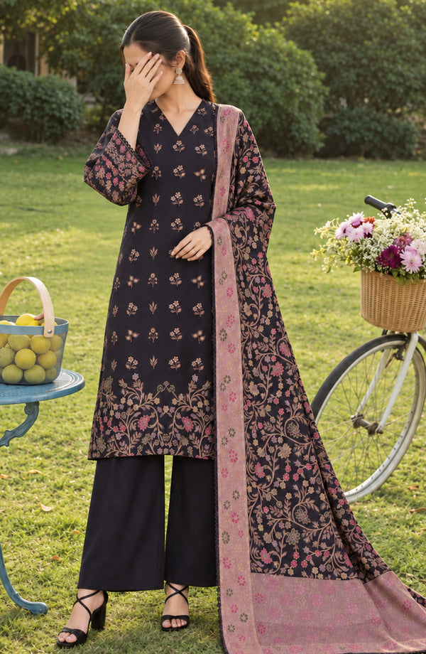 Aveline Winter Dyed Wool Printed Unstitched 3 Piece Suit - AKAW-03 - AM26AWE - Black - Winter Collection