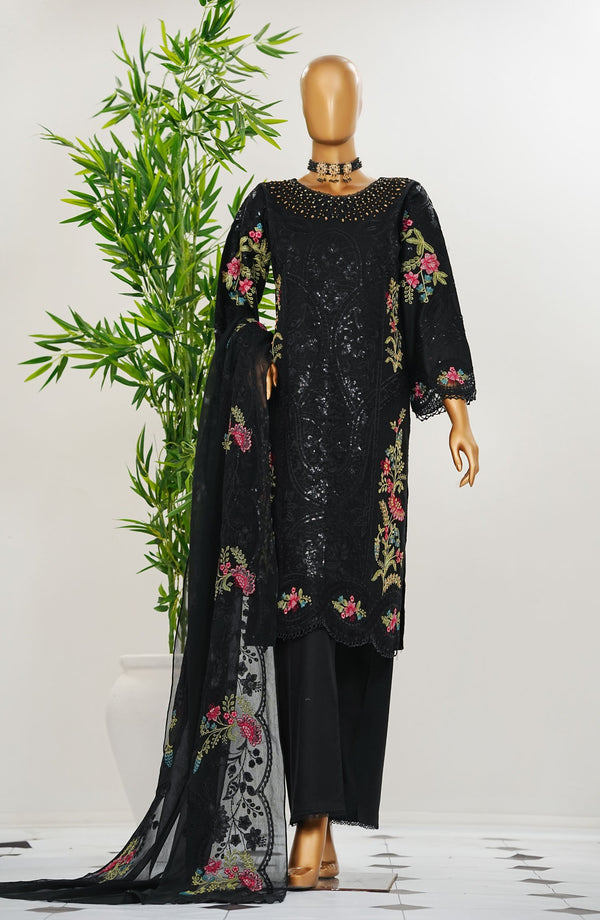 Durnaz by Amna Khadija Embroidered Jacquard Lawn Stitched 3 Piece Suit - AM25DRN - MB ED 01 - Black - Festive Collection