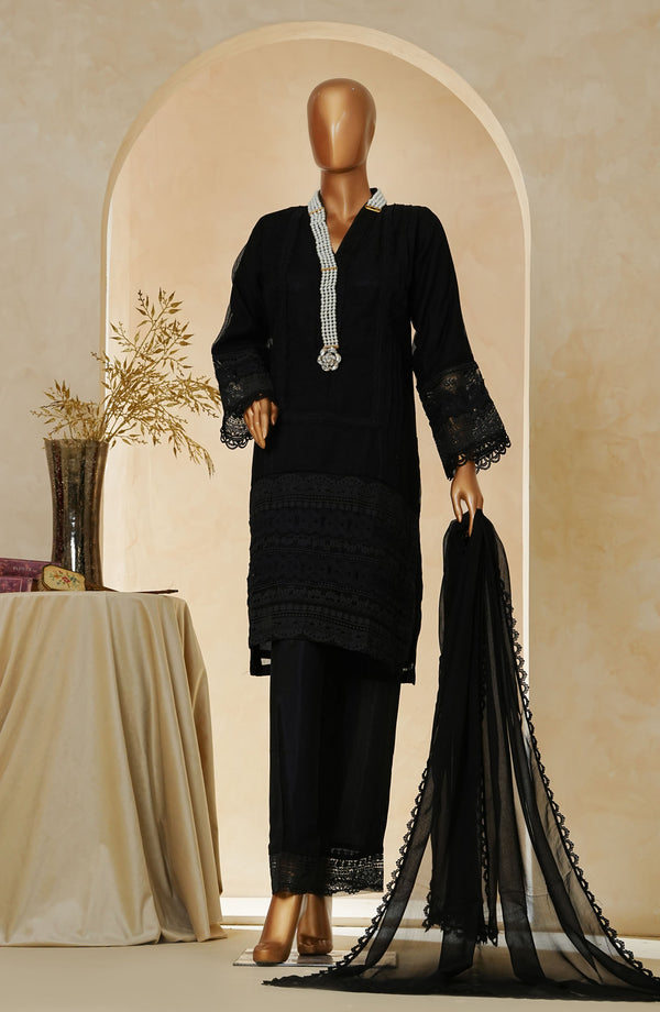 Nyra by Amna Khadija Embroidered Khaddi Net Stitched 3 Piece Suit - D - 04 - Black