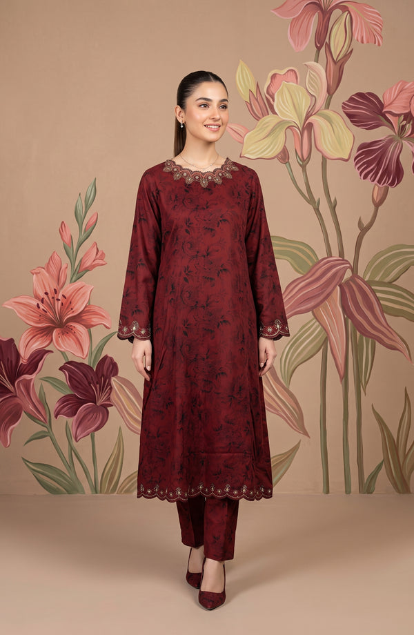 Kashf Embroidered Staple Stitched 2 Piece Suit - D-6328 - TF26KF - Maroon - Fancy Collection