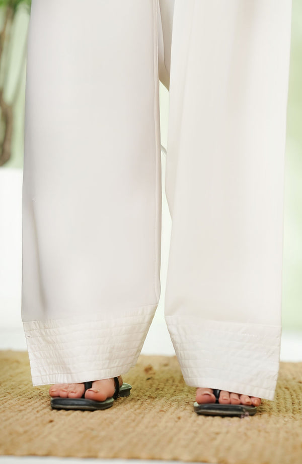 Amna Khadija Fine Cotton Stretchable Trouser - D - 04 - White