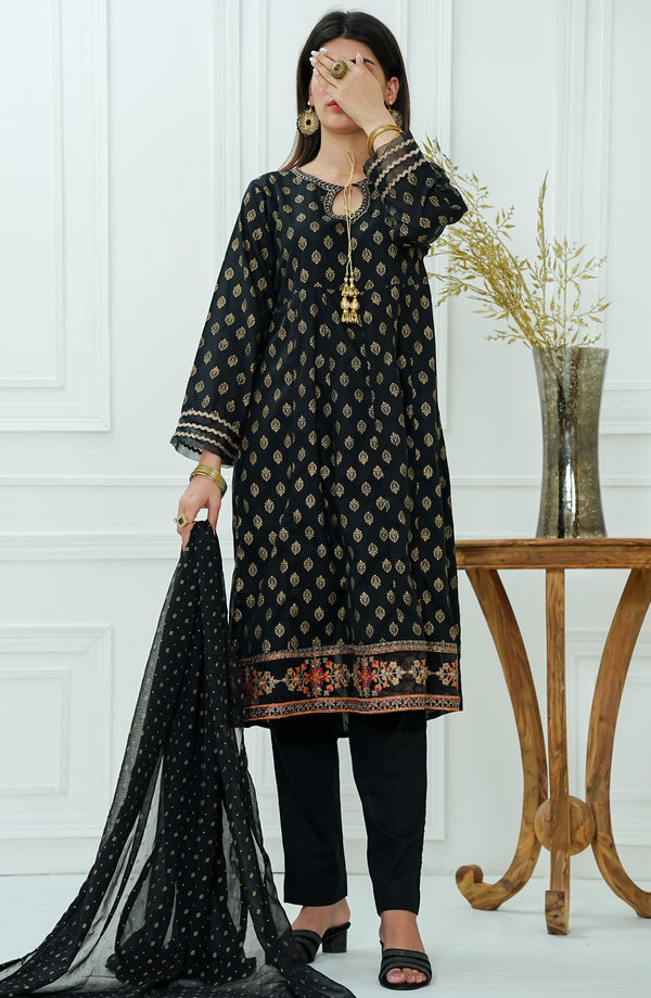 Amna Khadija Embroidered Cotton Stitched 3 Piece Suit - BBMDD-08-M - AK25BNBD2 - Black - Summer Collection