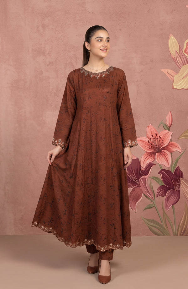 Kashf Embroidered Staple Stitched 2 Piece Suit - D-6329 - TF26KF - Brown - Fancy Collection