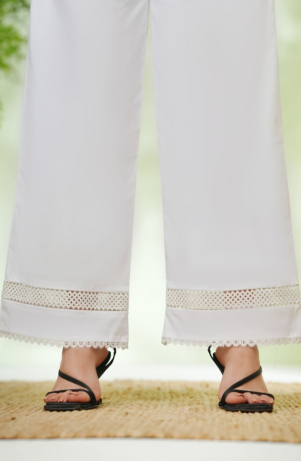 Amna Khadija Fine Cotton Stretchable Trouser - D - 05 - White