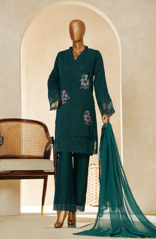 Nyra by Amna Khadija Embroidered Khaddi Net Stitched 3 Piece Suit - D - 06 - Green