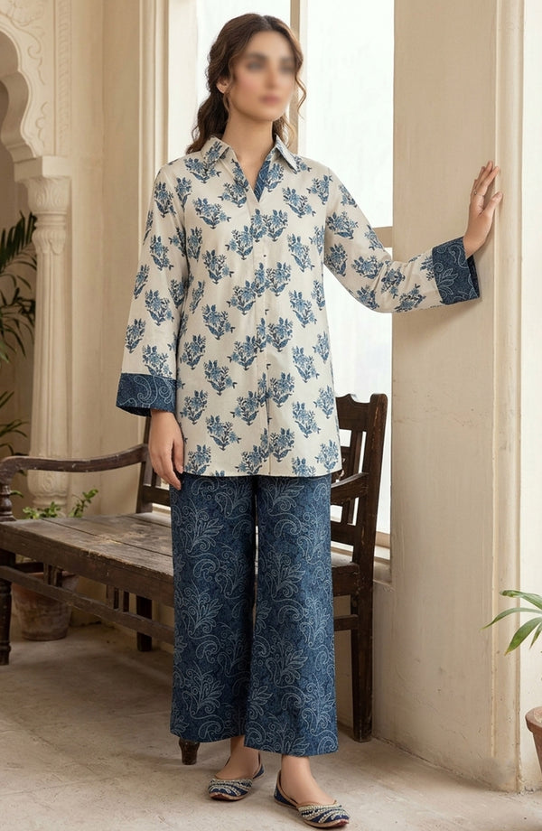 Amna Khadija Dastan Sunset Soiree Lawn Stitched 2 Piece Suit - AKPD-02 - AKP26TAAN - Blue - Summer Collection