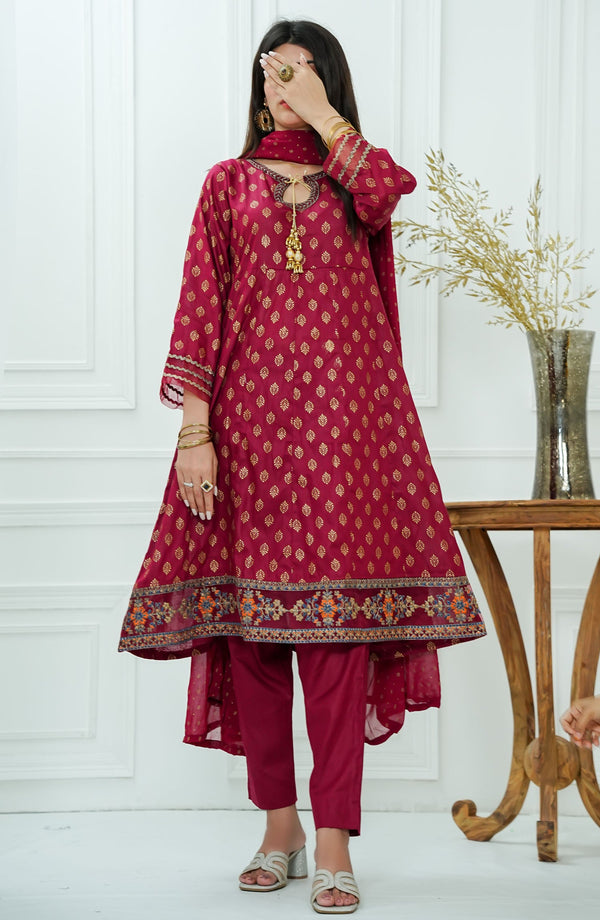 Amna Khadija Embroidered Cotton Stitched 3 Piece Suit - BBMDD-09-M - AK25BNBD2 - Pink - Summer Collection