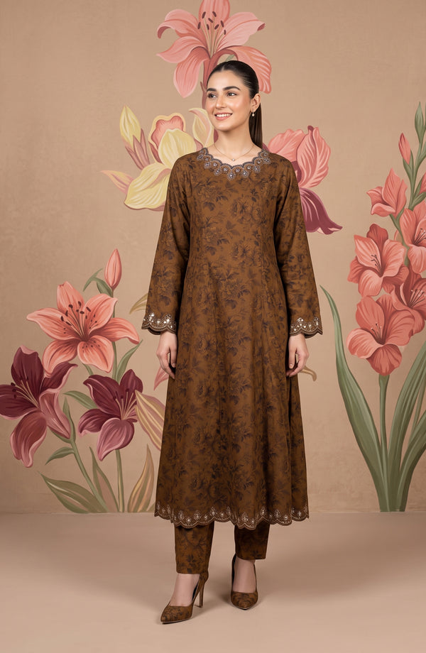 Kashf Embroidered Staple Stitched 2 Piece Suit - D-6335 - TF26KF - Brown - Fancy Collection