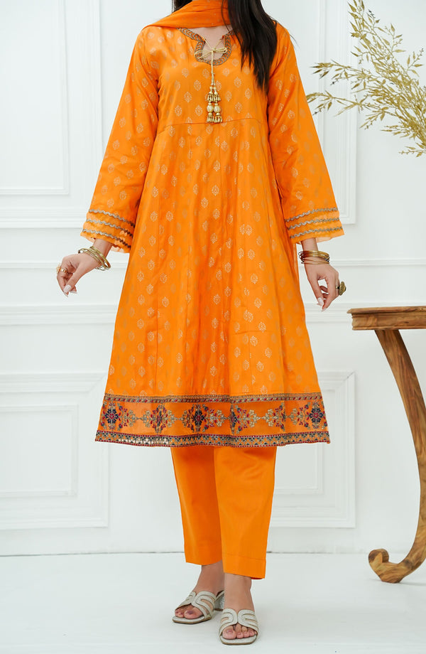 Amna Khadija Embroidered Cotton Stitched 3 Piece Suit - BBMDD-10-M - AK25BNBD2 - Orange - Summer Collection