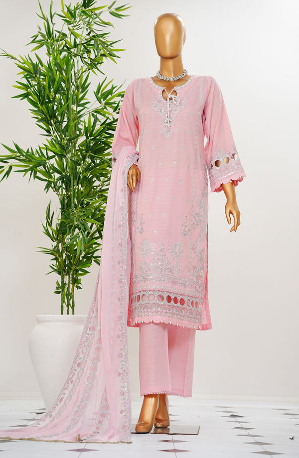 Durnaz by Amna Khadija Embroidered Jacquard Lawn Stitched 3 Piece Suit - AM25DRN - Luxe - Pink - Festive Collection