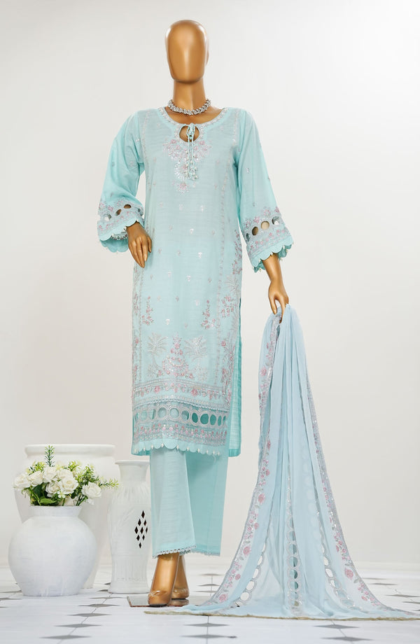 Durnaz by Amna Khadija Embroidered Jacquard Lawn Stitched 3 Piece Suit - AM25DRN - Luxe - Sky Blue - Festive Collection