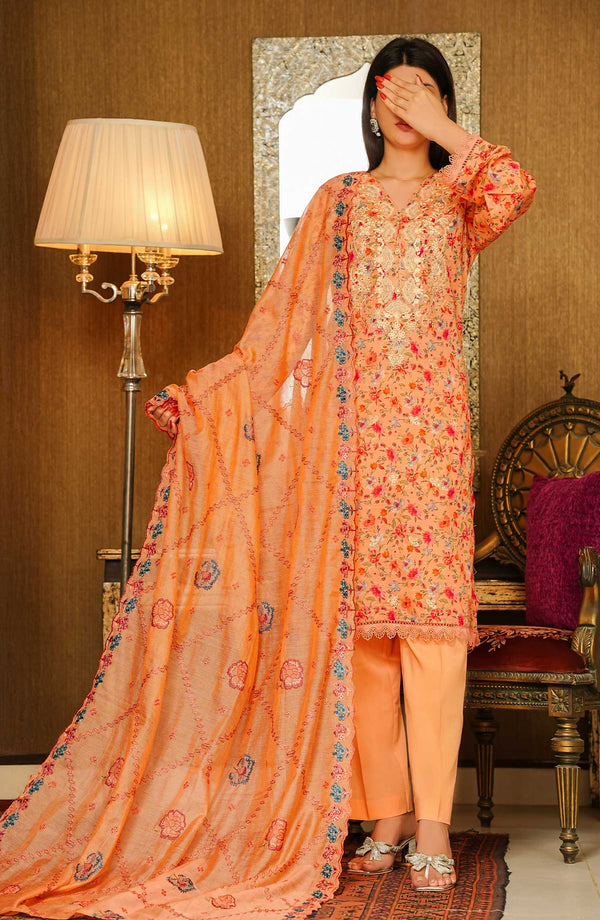 Chantelle Print & Embroidered 3 Piece Lawn Peach D-03