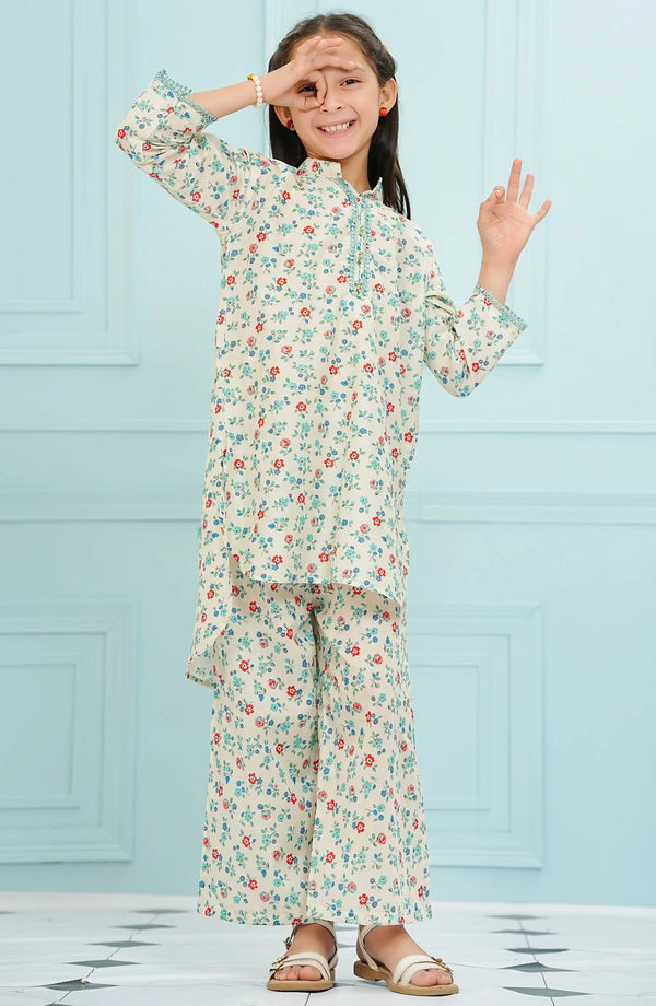 Amna Khadija Printed Lawn Stitched 2 Piece Suit - D-07 - White