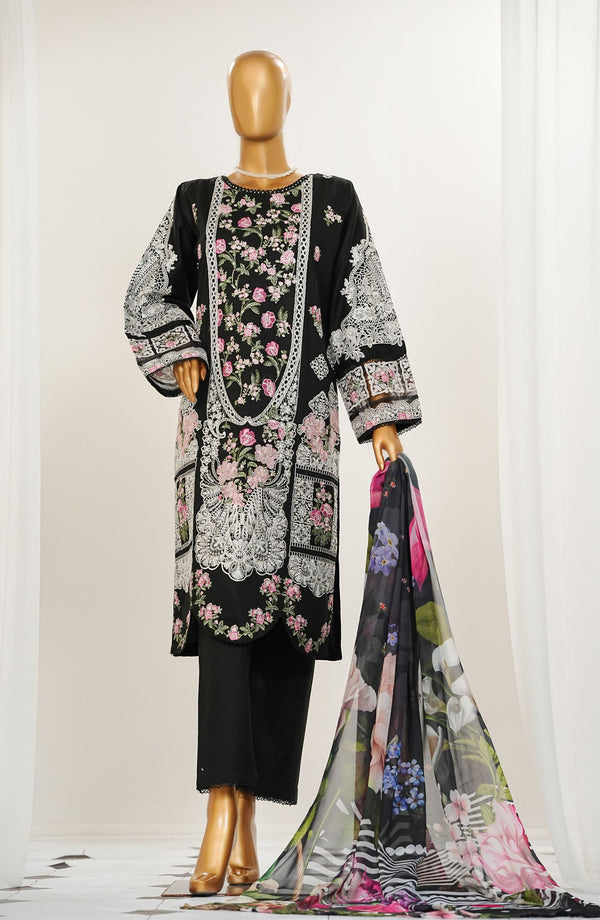 Durnaz by Amna Khadija Embroidered Jacquard Lawn Stitched 3 Piece Suit - AM25DRN - ELF 01 - Black - Festive Collection