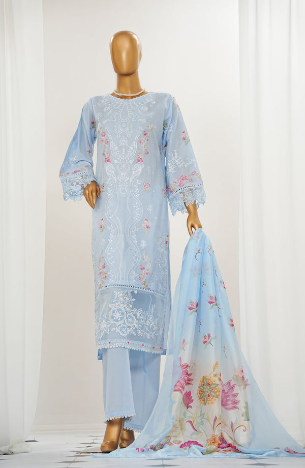 Durnaz by Amna Khadija Embroidered Jacquard Lawn Stitched 3 Piece Suit - D - 14 - Light Blue