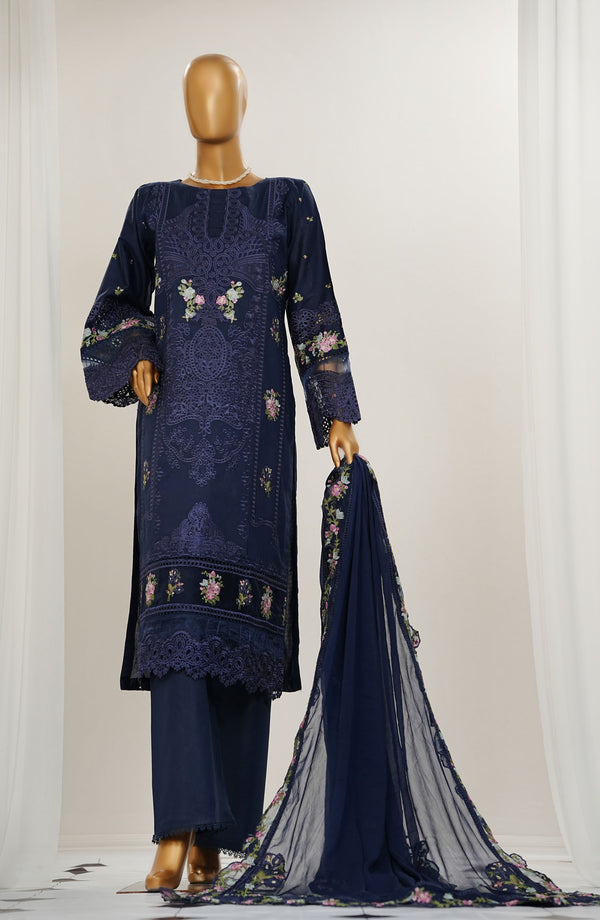 Durnaz by Amna Khadija Embroidered Jacquard Lawn Stitched 3 Piece Suit - D - 15 - Dark Blue