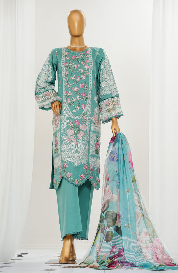 Durnaz by Amna Khadija Embroidered Jacquard Lawn Stitched 3 Piece Suit - D - 18 - Sea Green