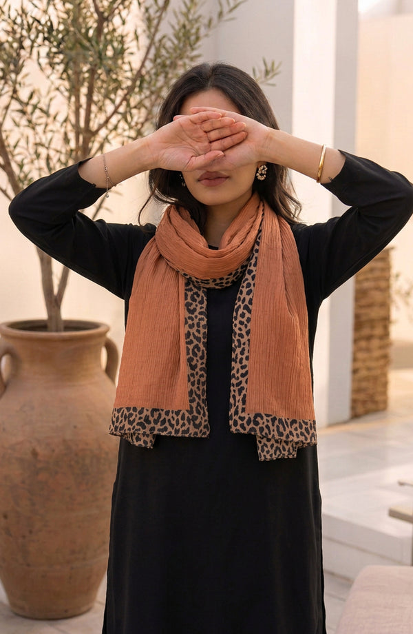 Cheetah-Print Chiffon Stole - AKW-18 - AM26STL - Rust - Winter Collection