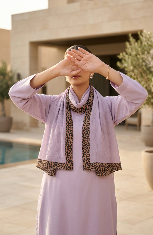 Cheetah-Print Chiffon Stole - AKW-19 - AM26STL - Purple - Winter Collection