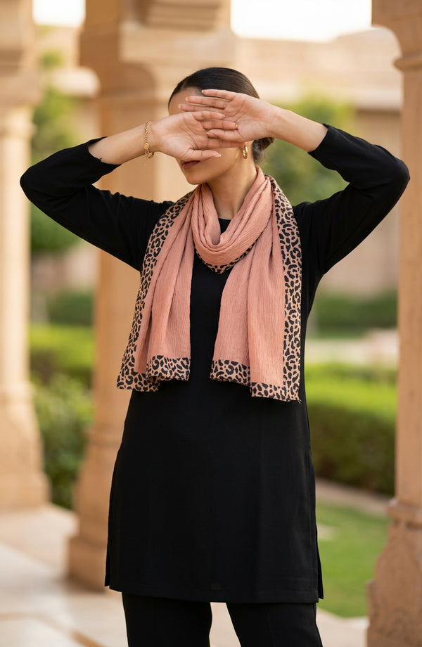 Cheetah-Print Chiffon Stole - AKW-20 - AM26STL - Peach - Winter Collection