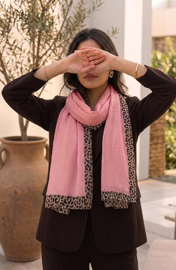 Cheetah-Print Chiffon Stole - AKW-21 - AM26STL - Pink - Winter Collection