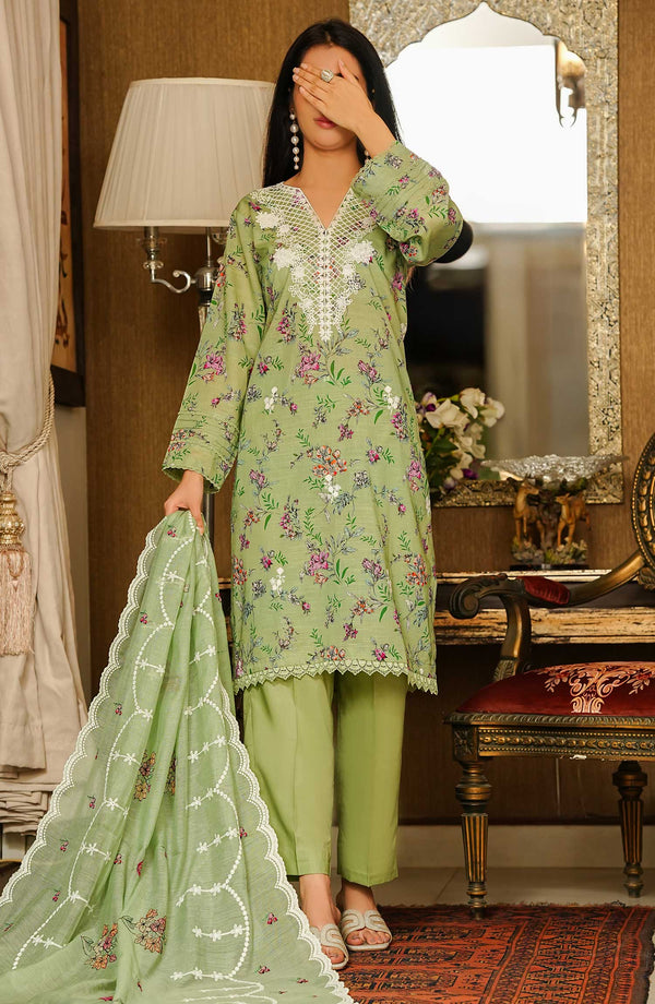 Chantelle Print & Embroidered 3 Piece Lawn Green D-06