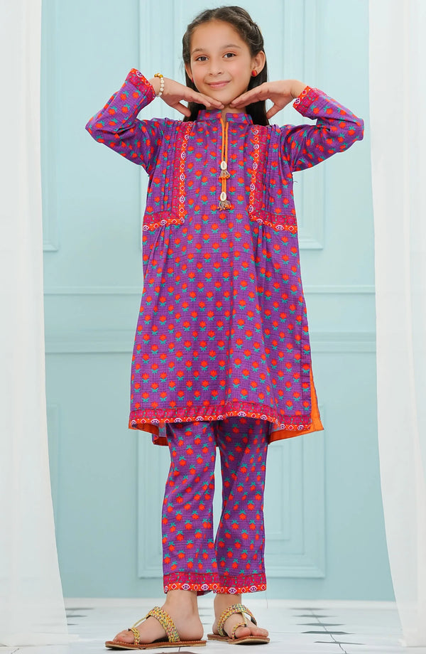 Amna Khadija Printed Lawn Stitched 2 Piece Suit - D-06 - Magenta