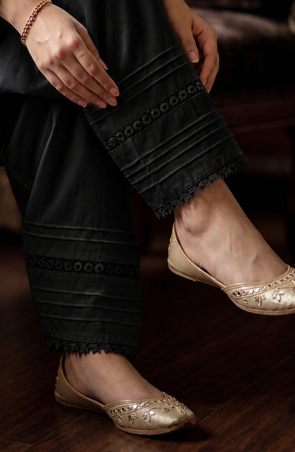 Pristine Hem by Amna Khadija Cotton Stitched Trouser - AKPH-04B - AKP26TRD - Black - Casual Collection