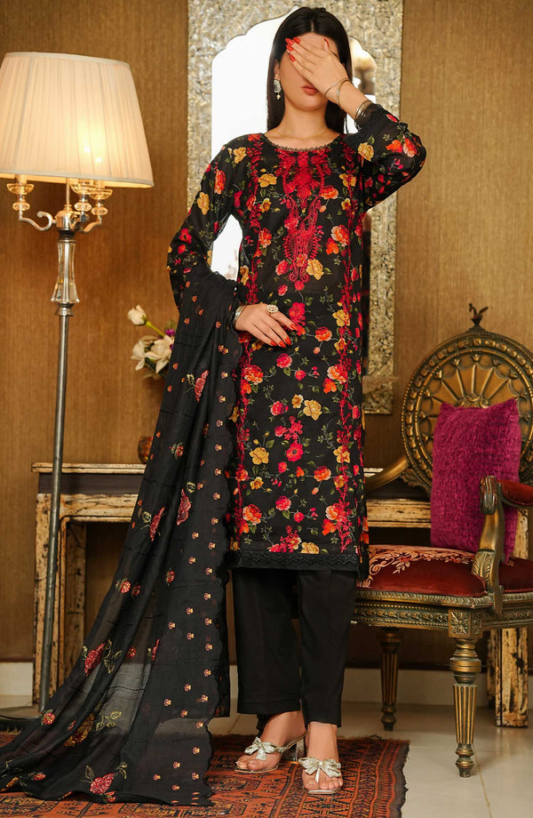 Chantelle Print & Embroidered 3 Piece Lawn Black D-01