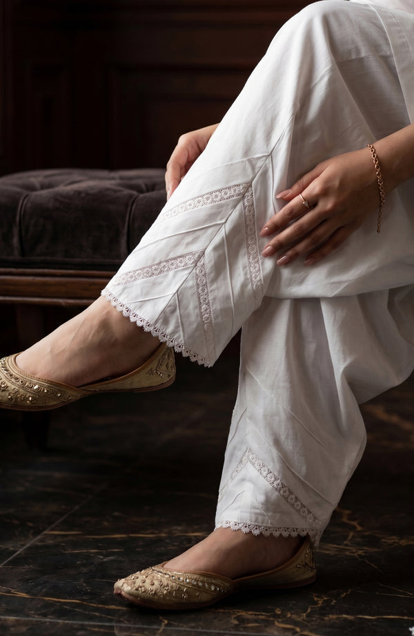 Pristine Hem by Amna Khadija Cotton Stitched Trouser - AKPH-03A - AKP26TRD - White - Casual Collection