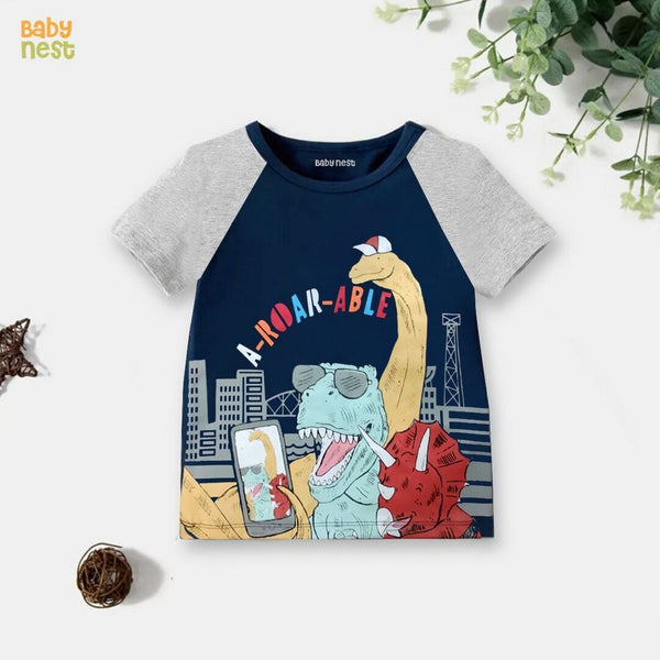 Baby Nest T-Shirts For Kids A-Roar-Able Half Sleeves T-shirts For Kids Navy Blue - SBT-353