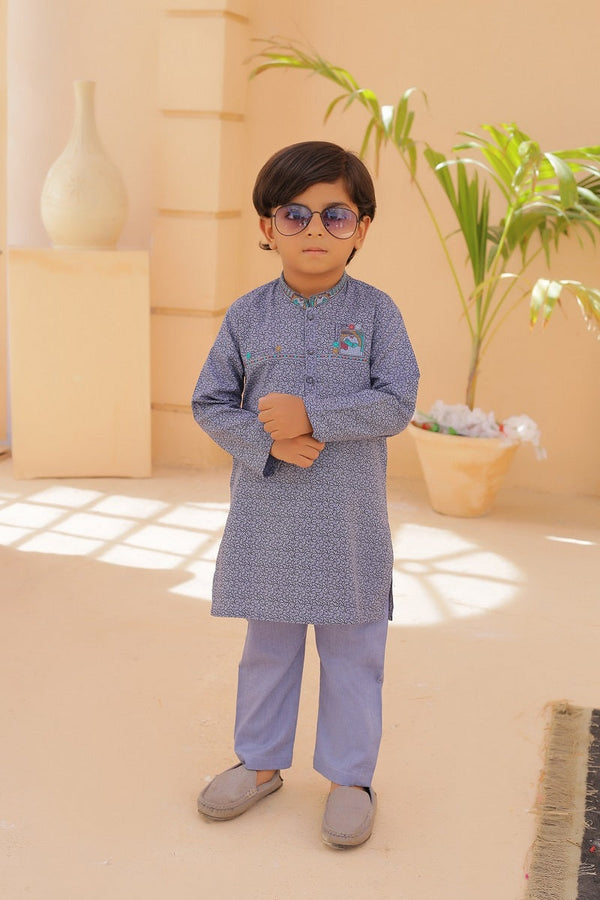 Exclusive Kids Shalwar Kameez Collection Vol 02 AK 1 Printed Steel Blue Kameez shalwar