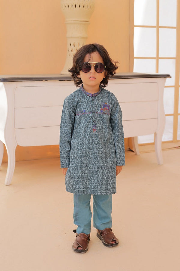 Exclusive Kids Shalwar Kameez Collection Vol 02 AK 4 Printed Tiffany Blue Kameez shalwar