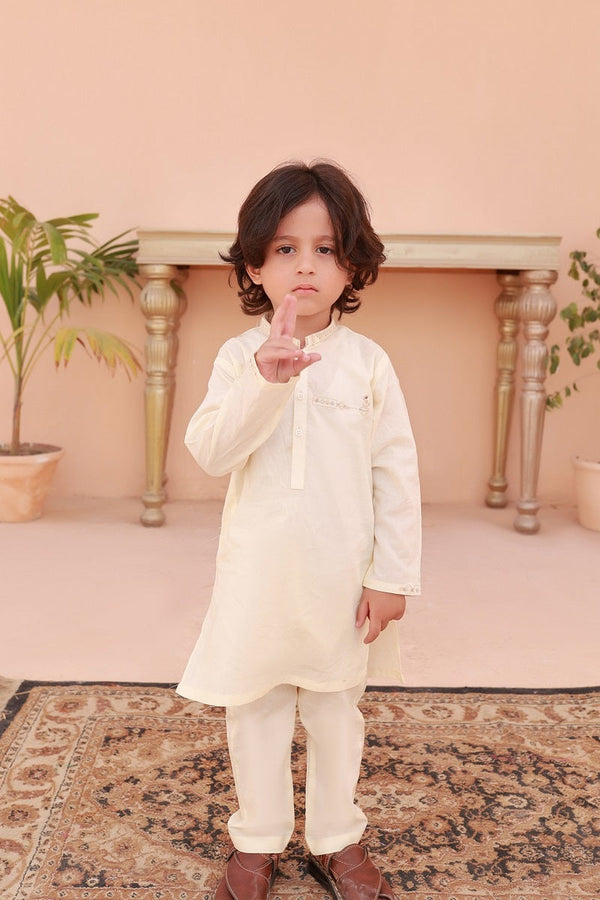 Exclusive Kids Shalwar Kameez Collection Vol 02 AK 7 Cream Blended Kameez shalwar