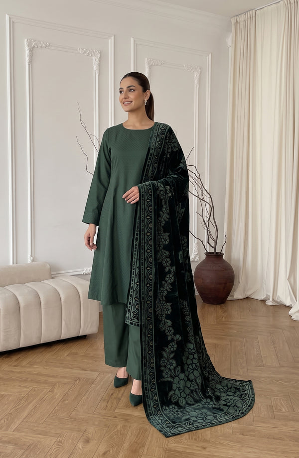 Calira Fancy Dhanak Jacquard Unstitched 3 Piece Suit - AKC-03 - AM26CLR - Green - Winter Collection