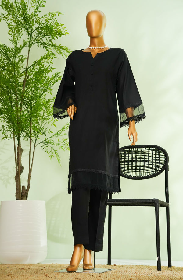 Monochrome by Amna Khadija Embroidered Cotton Stitched 2 Piece Suit - D - 01 - Black