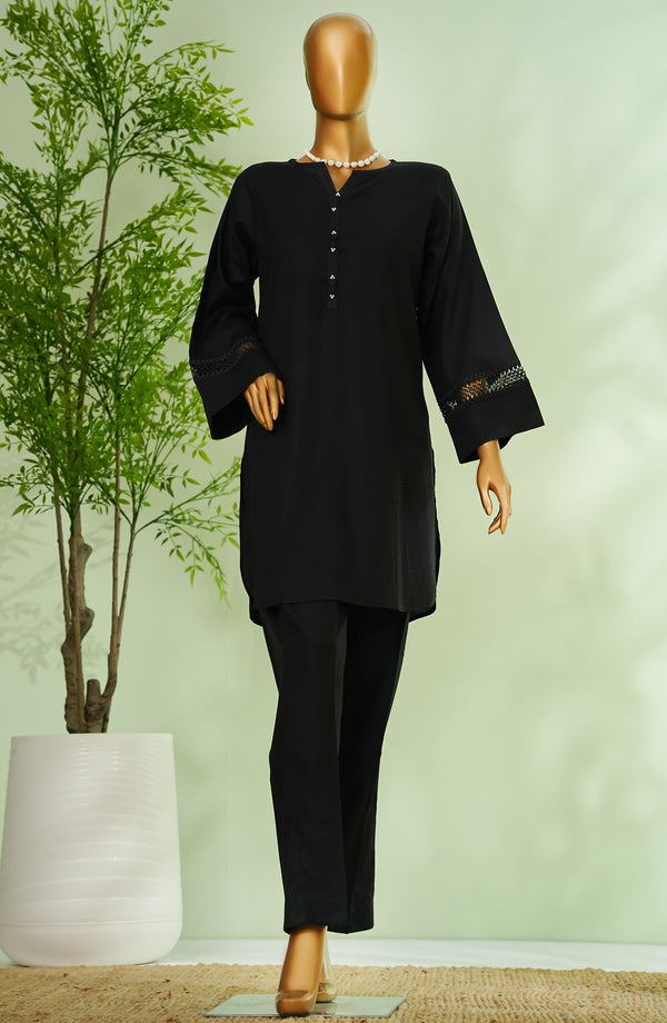 Monochrome by Amna Khadija Embroidered Cotton Stitched 2 Piece Suit - D - 04 - Black