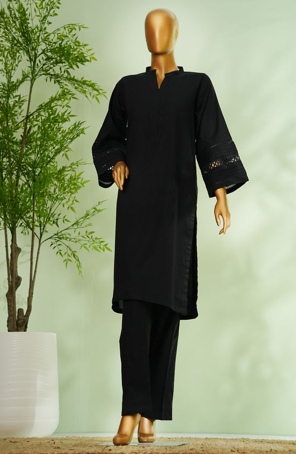 Monochrome by Amna Khadija Embroidered Cotton Stitched 2 Piece Suit - D - 05 - Black