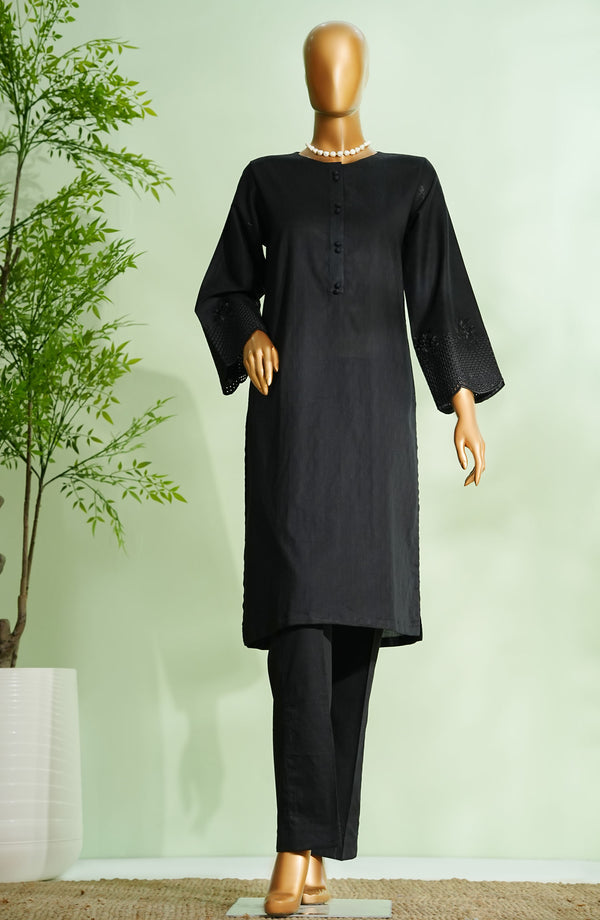 Monochrome by Amna Khadija Embroidered Cotton Stitched 2 Piece Suit - D - 08 - Black
