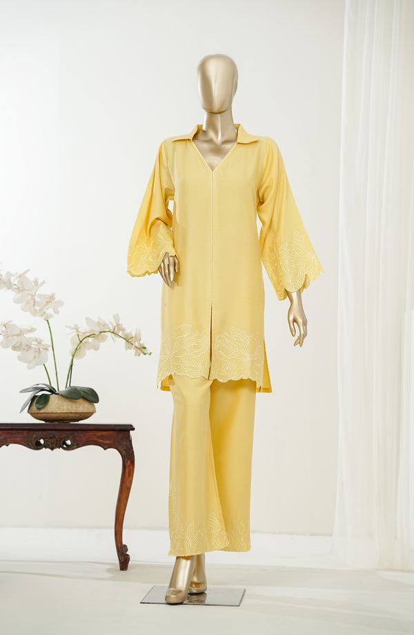 Amaya Mauzan by Amna Khadija Embroidered Dobby Stitched 2 Piece Co-ord Sets - AKPAM-02 - AKP26AMYA - Yellow - Summer Collection
