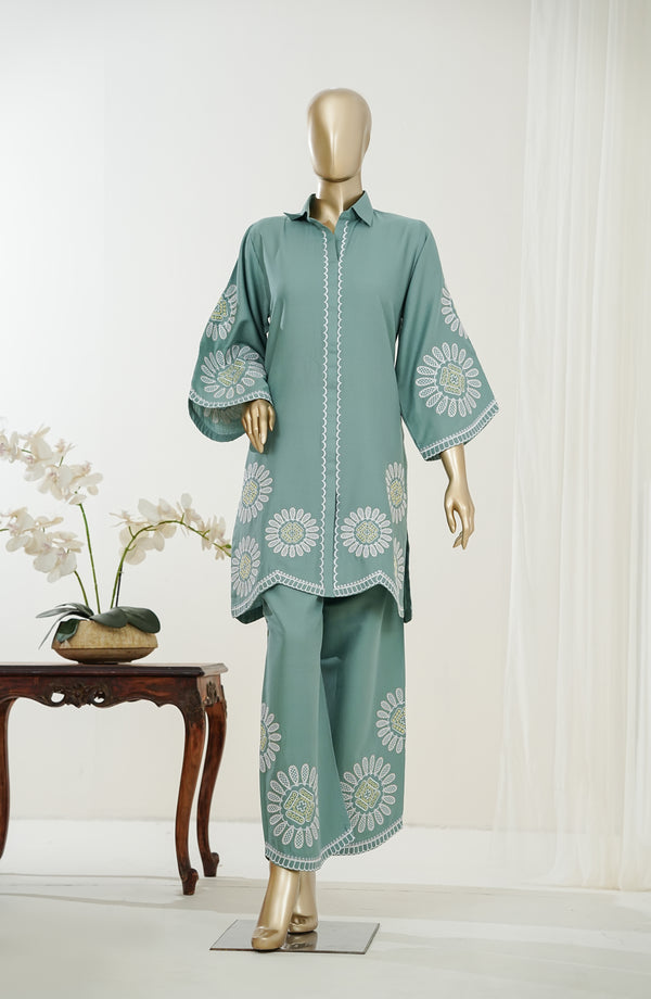 Amaya Mauzan by Amna Khadija Embroidered Dobby Stitched 2 Piece Co-ord Sets - AKPAM-04 - AKP26AMYA - Ferozi - Summer Collection
