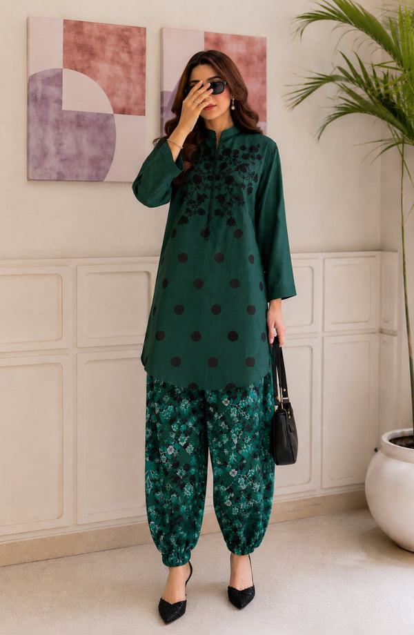 Afsana Basics Embroidered Lawn Stitched 2 Piece Co-ord Set - AB-02 - FSNA26 - Green - Summer Collection