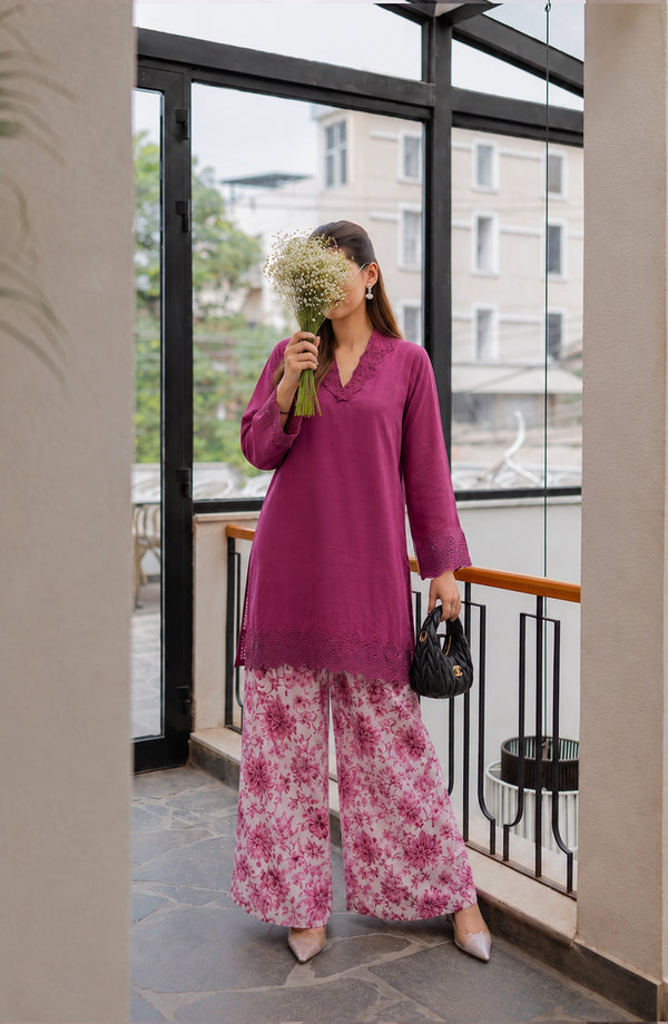 Afsana Basics Embroidered Lawn Stitched 2 Piece Co-ord Set - AB-04 - FSNA26 - Pink - Summer Collection